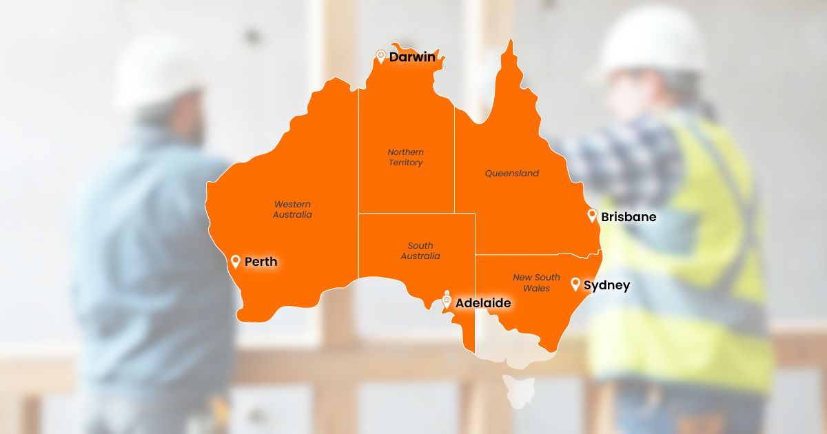 A map of Australia highlighting each state with key cities noted | Build Buddy