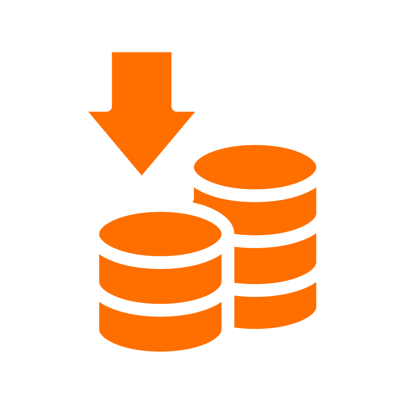 A stack of coins with an arrow pointing down. Securing your payments with Build Buddy.