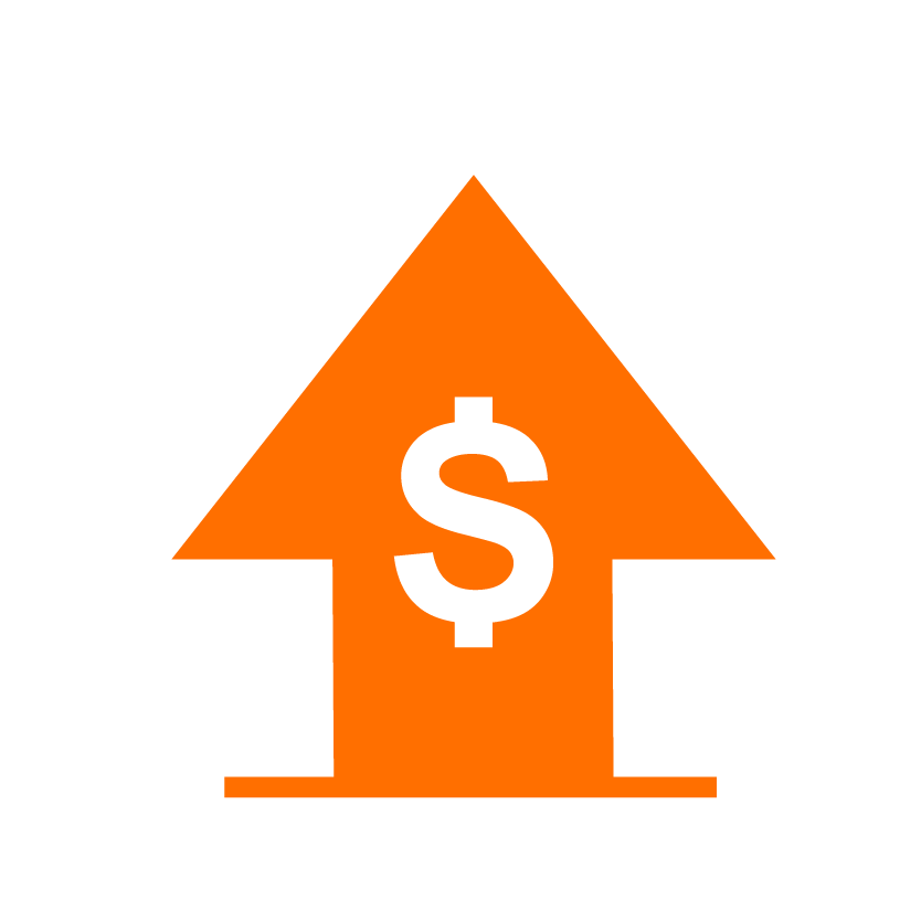 An orange arrow pointing up with a dollar sign on it securing your payments.