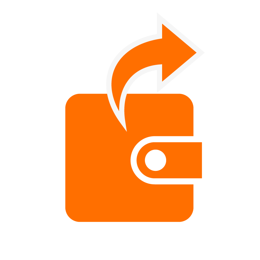 An orange wallet with an arrow pointing out of it securing your payments with Build Buddy.