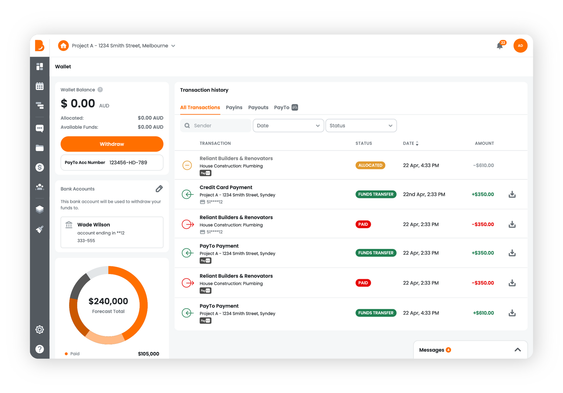 A screenshot of a computer screen showing a dashboard. Easily manage your project by tracking your financial dashboard.