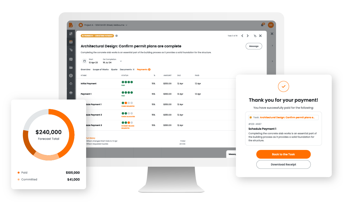 Easy to navigate dashboard. Secure payments with Build Buddy.