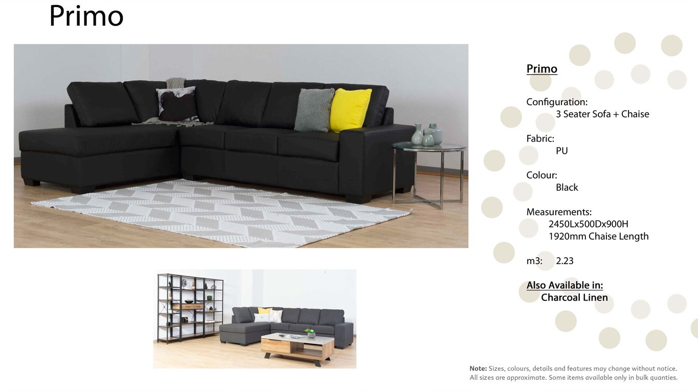 Primo Sofa Chaise Black — Furnishers in Alice Springs, NT