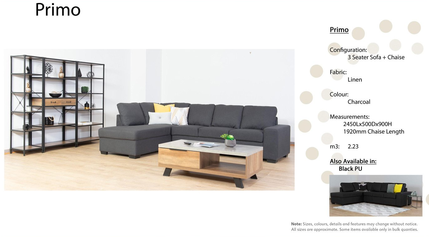 Primo Sofa Charcoal — Furnishers in Alice Springs, NT