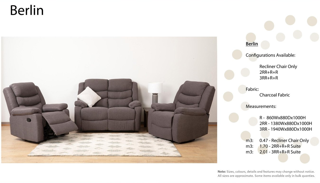 Berl1r1 Charcoal Recliner Only — Furnishers in Alice Springs, NT