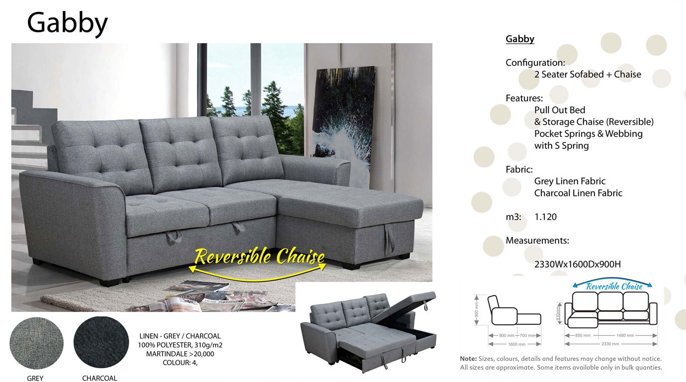 Gabbls1 Gabby 2 S Sofabed Grey Linen  — Furnishers in Alice Springs, NT