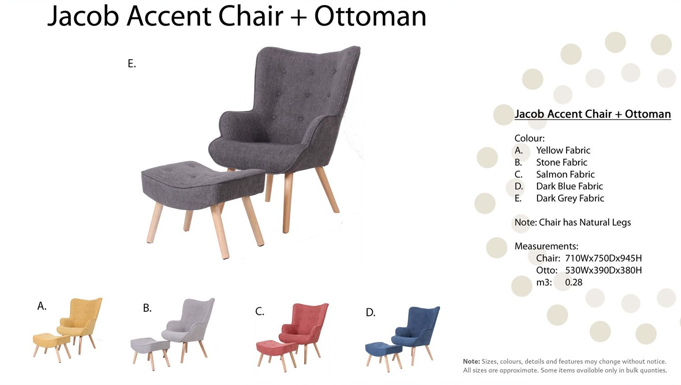 Jacols01 Jacob Accent Chair + Ottoman Dark Grey — Furnishers in Alice Springs, NT