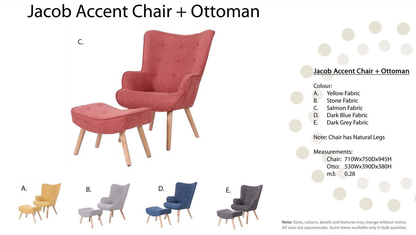 Jacols05 Jacob Accent Chair + Ottoman Salmon — Furnishers in Alice Springs, NT