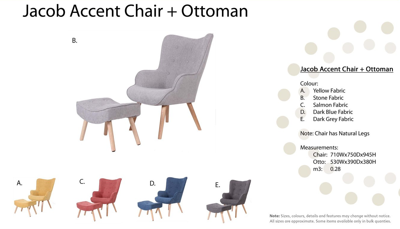Jacols02 Jacob Accent Chair + Ottoman Stone — Furnishers in Alice Springs, NT