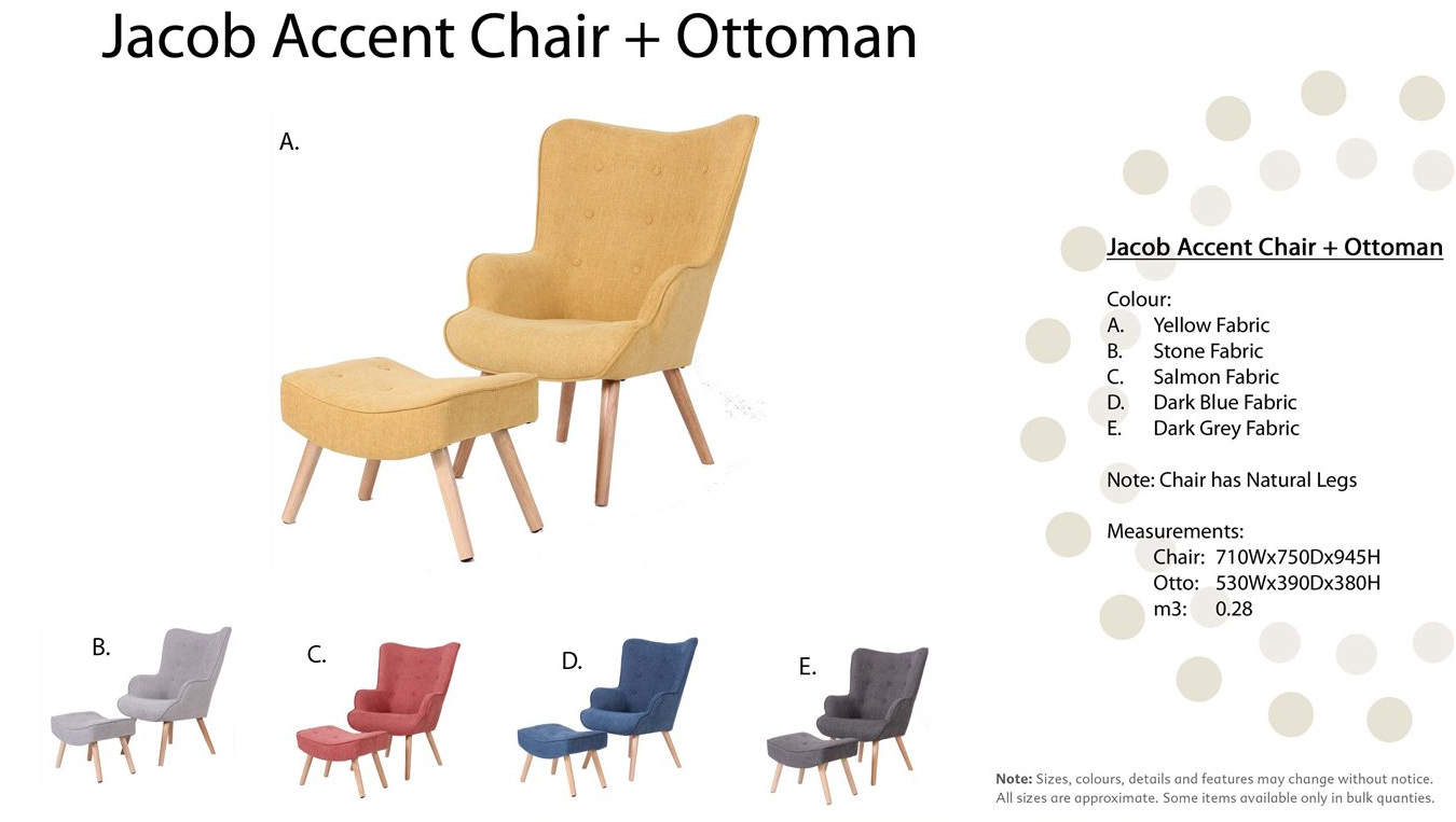 Jacols04 Jacob Accent Chair + Ottoman Yellow — Furnishers in Alice Springs, NT