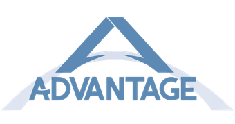Logo of the word "ADVANTAGE" under a stylized "A" in blue.