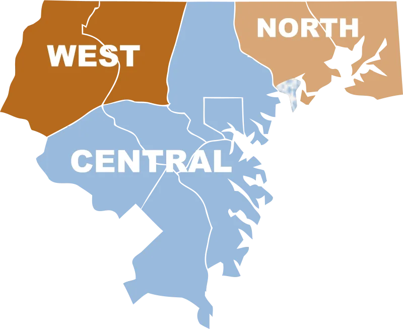 Coppermine Soccer Club Region Map showing all regions, Central, North, and West