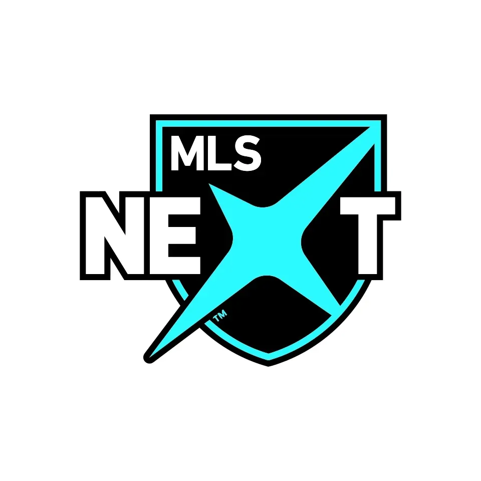 The logo for mls next is a shield with a blue star on it.