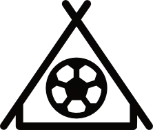 Coppermine Soccer Club's Development Phase - Camps Icon. a black and white icon of a tent with a soccer ball inside of it representing Coppermine Soccer Club's Soccer Camps