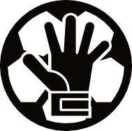 Coppermine Soccer Club's Development Phase - Strikers and Keepers Icon. A black and white icon of a hand holding a soccer ball representing Coppermine Soccer Club's Strikers and Keepers Program