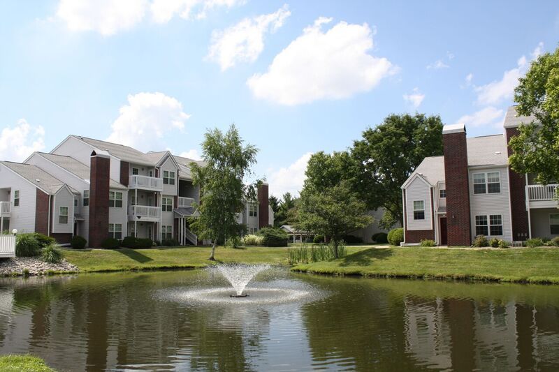 lake with fountain