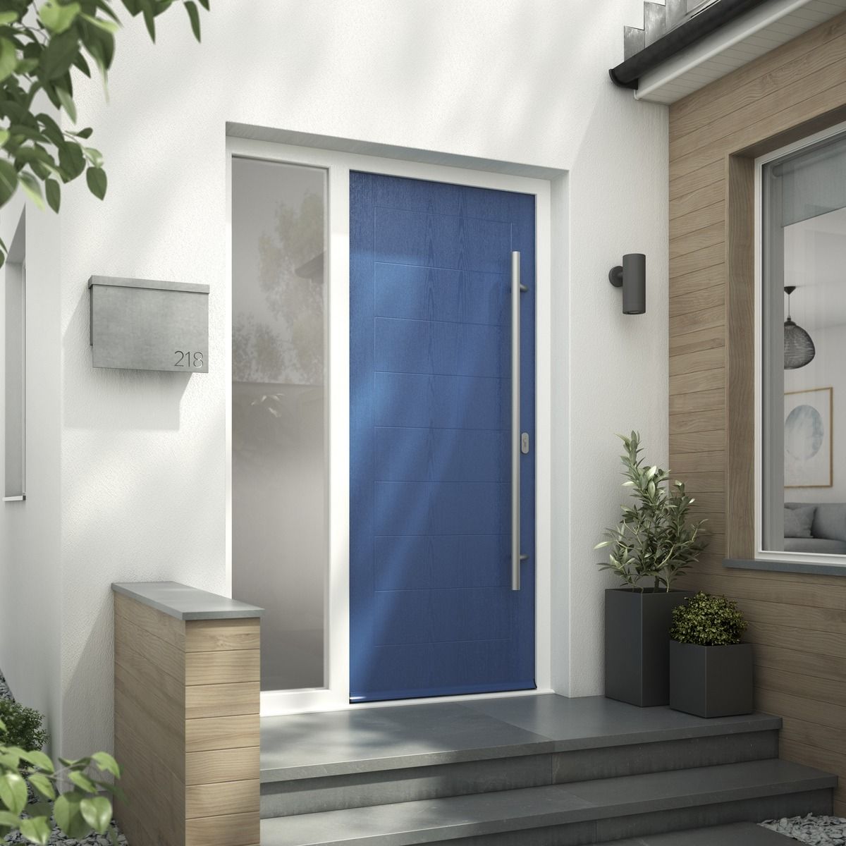 Decorative privacy glass for composite front doors
