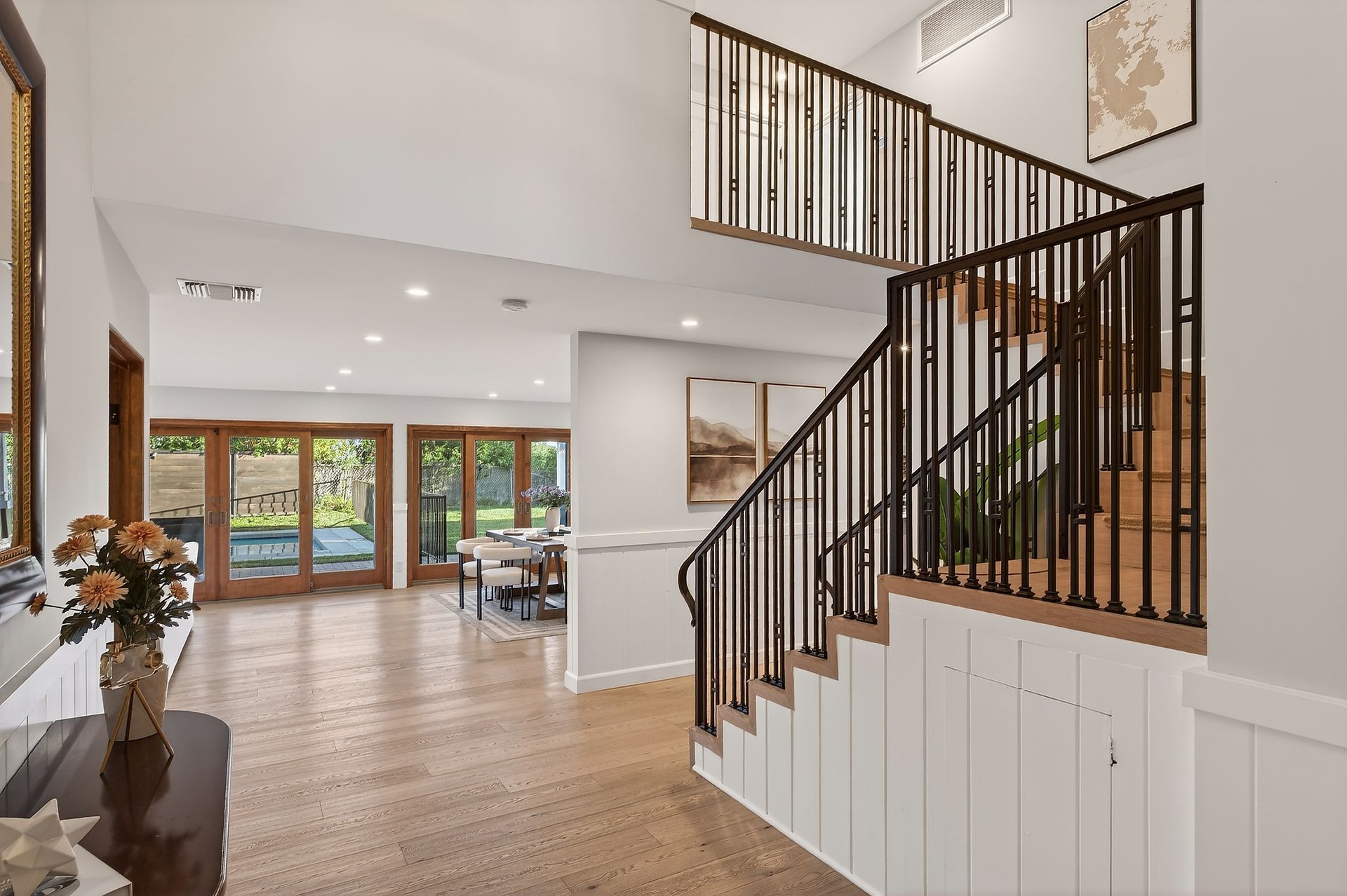 Front entryway with direct view of backyard.
