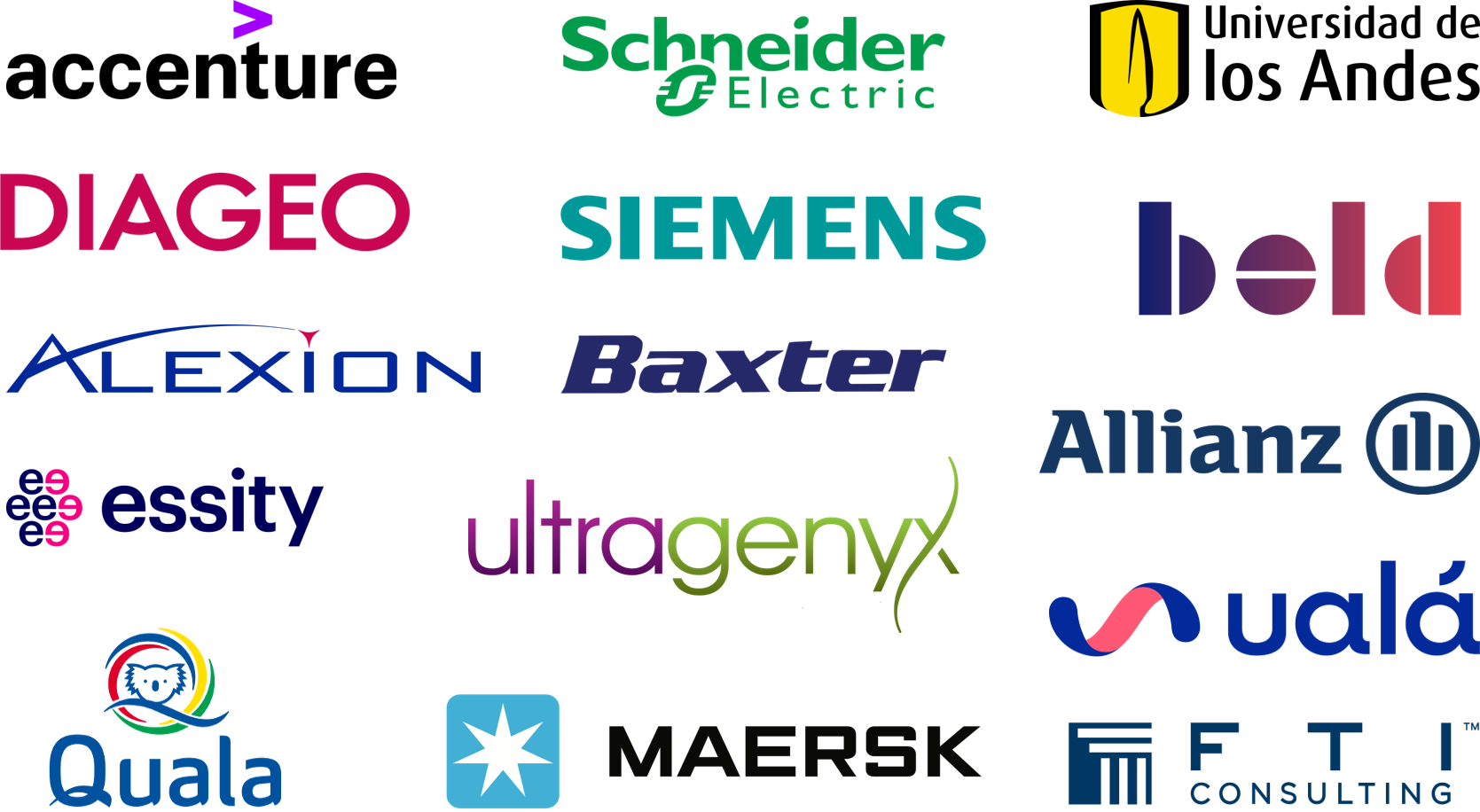 Clientes que han confiado en Súmmum. Diageo, siemens, baxter, maesrk, quala, bold, allianz, ultragenyx