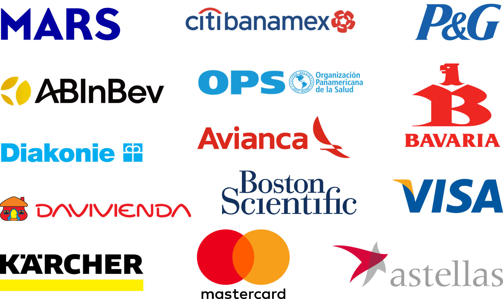 Clientes que han confiado en Súmmum. astellas, karcher, citibanamex, mastercard, visa, P&G, Avianca, Boston scientific, OPS