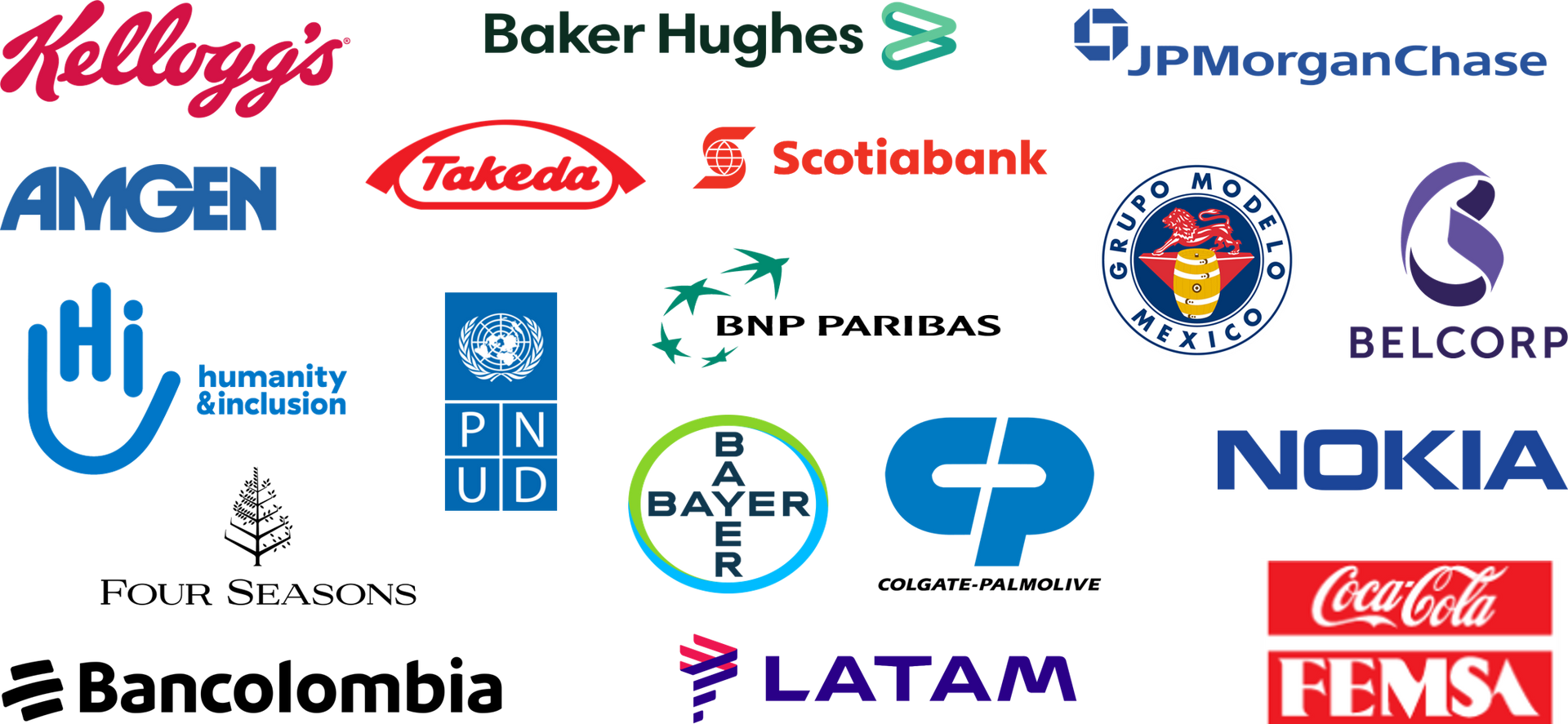 Clientes que han confiado en Súmmum. PNUED, BNP paribas, bayer, baker huges, JP morgan, Femsa, grupo modelo