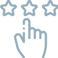 Icono de evaluación de desempeño y feedback (mano seleccionando calificación).