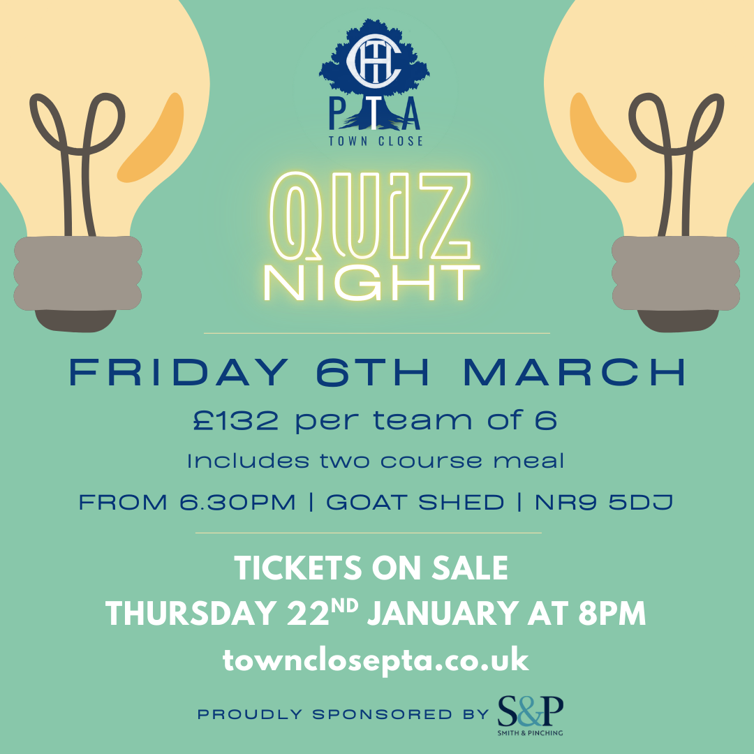 Poster for a 2024 quiz at The Goat Shed on March 15th. Tickets on sale Feb 14th. Includes dinner and bar.