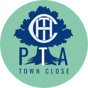 PTA logo: Blue tree silhouette, white letters "CHT" within a circle, blue "PTA" and "TOWN CLOSE" on a green circle.