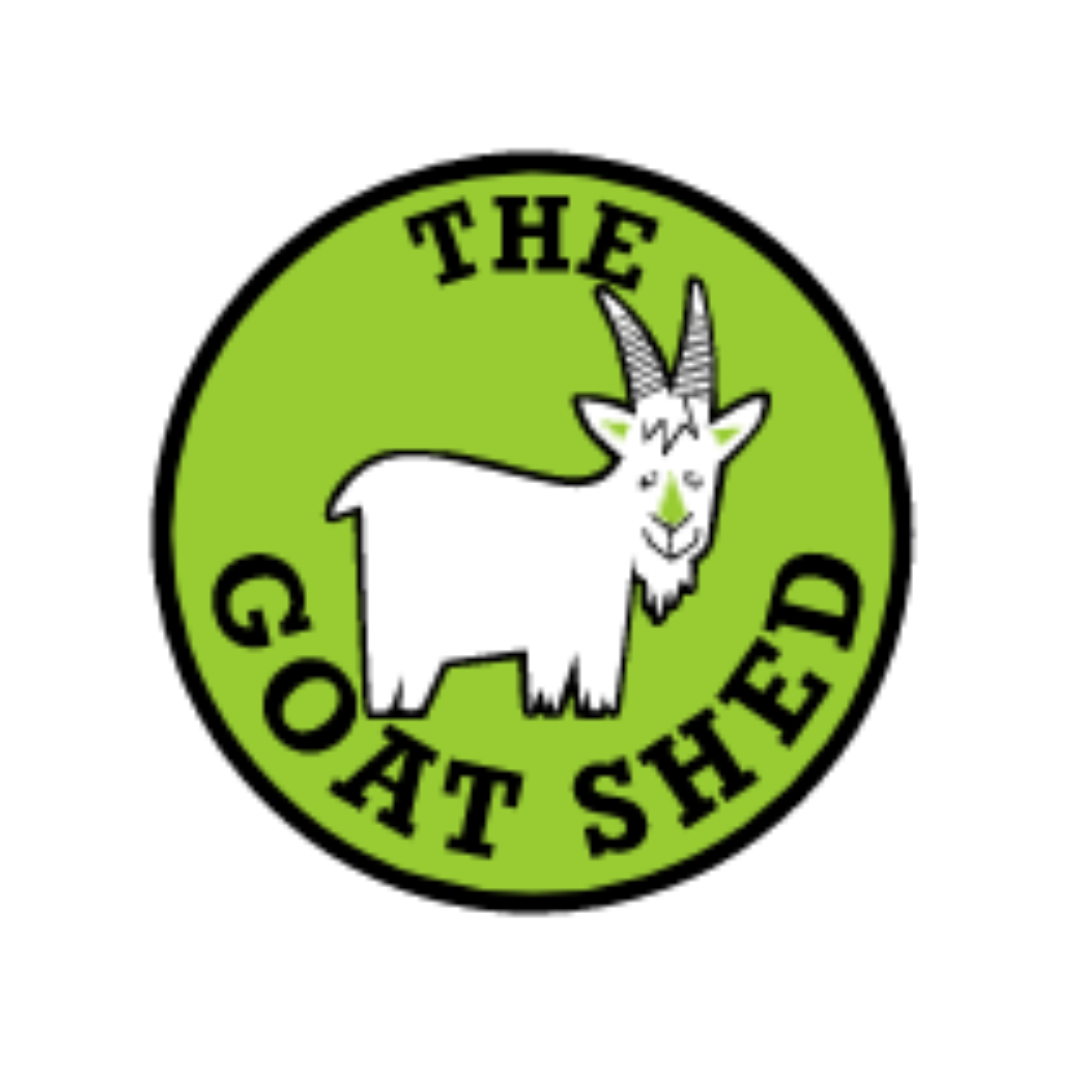 Logo: White goat inside a green circle, with text