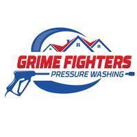 Google Analytics Certification Grime Fighters Pressure Washing logo with blue pressure washer and red roof graphic