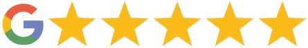 Google logo with five gold stars indicating a 5-star rating