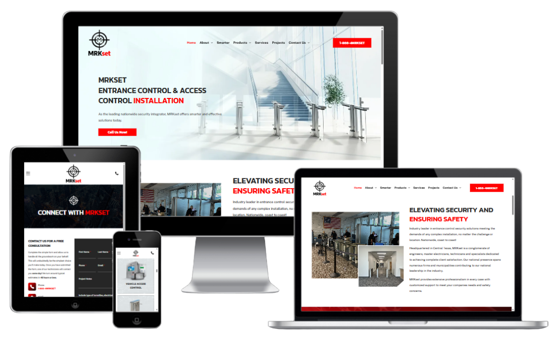 Responsive website shown on desktop, laptop, tablet, and phone displays