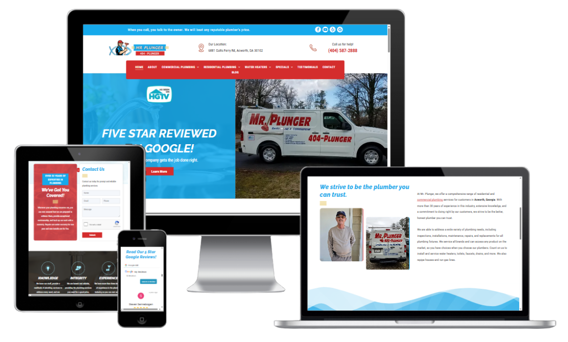 Responsive website shown on desktop, laptop, tablet, and smartphone screens