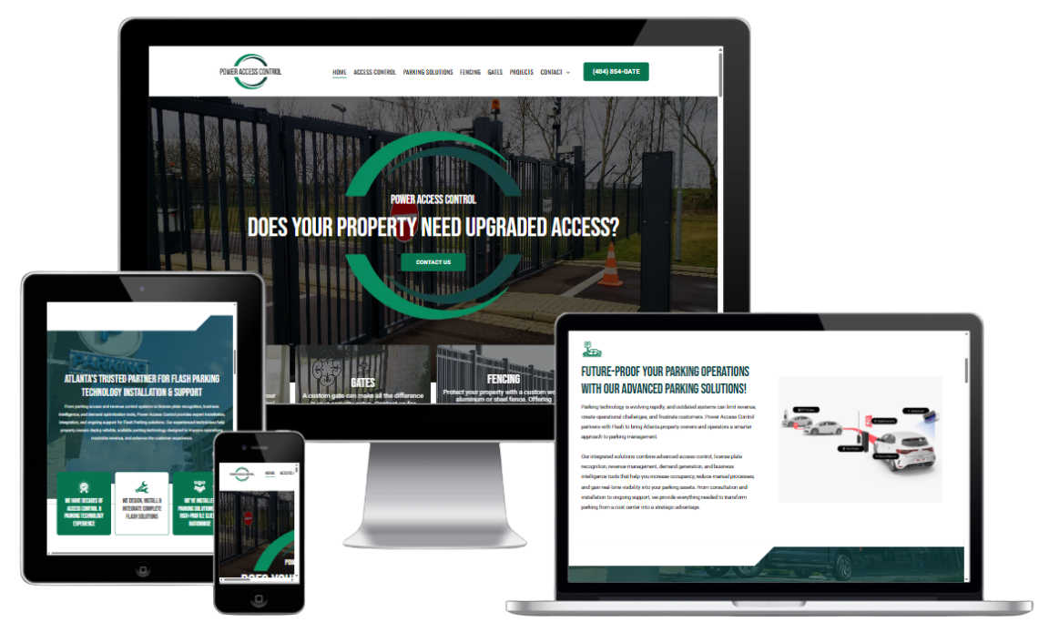 Responsive website displayed on desktop, laptop, tablet, and phone screens