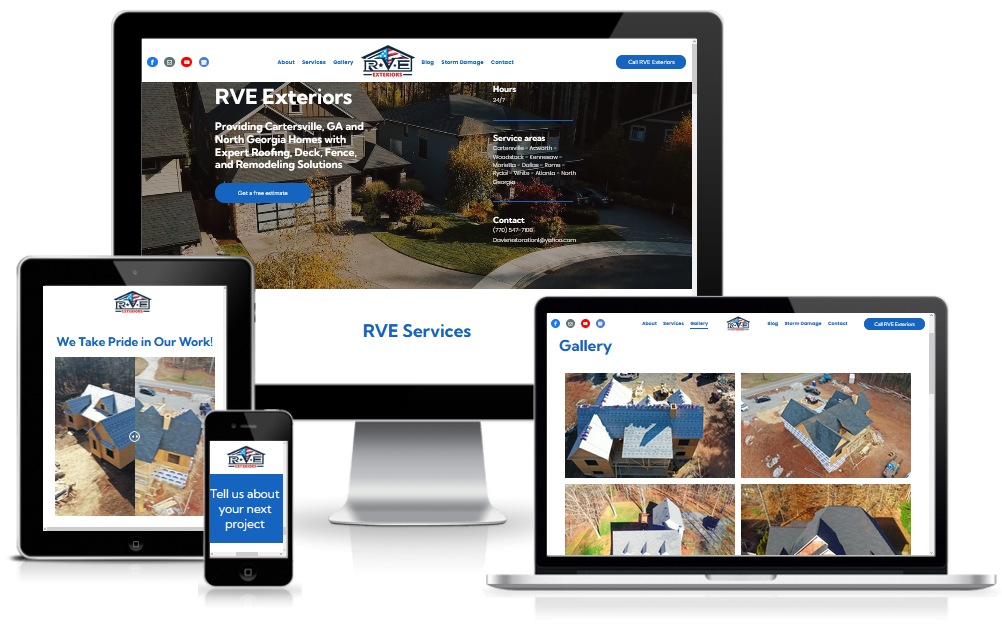 Responsive website shown on desktop, laptop, tablet, and phone screens