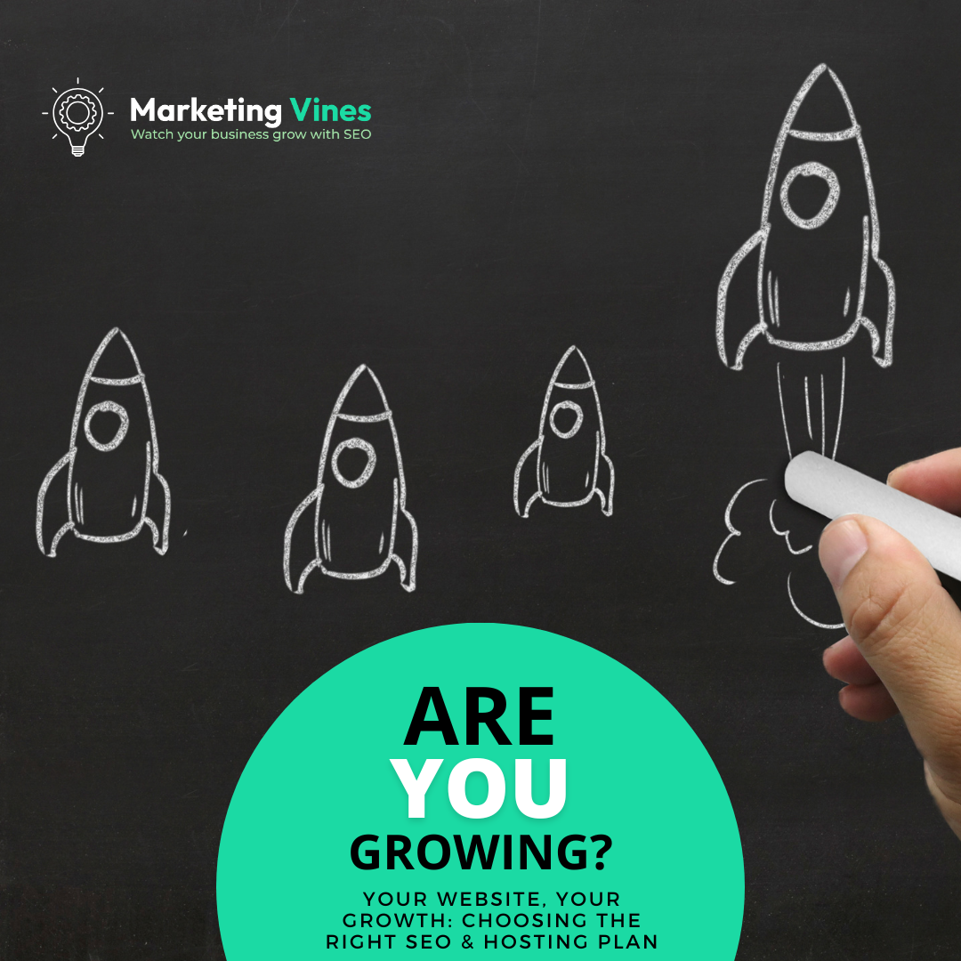 Chalkboard with rocket sketches and a hand drawing a rocket above “ARE YOU GROWING?” text.