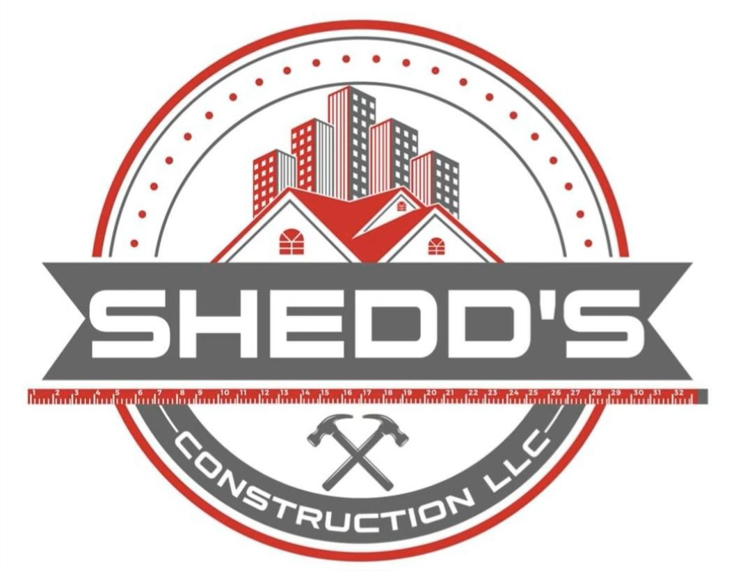 Google Analytics Certification Shedd's Construction LLC logo with red roofline, city skyline, and crossed tools