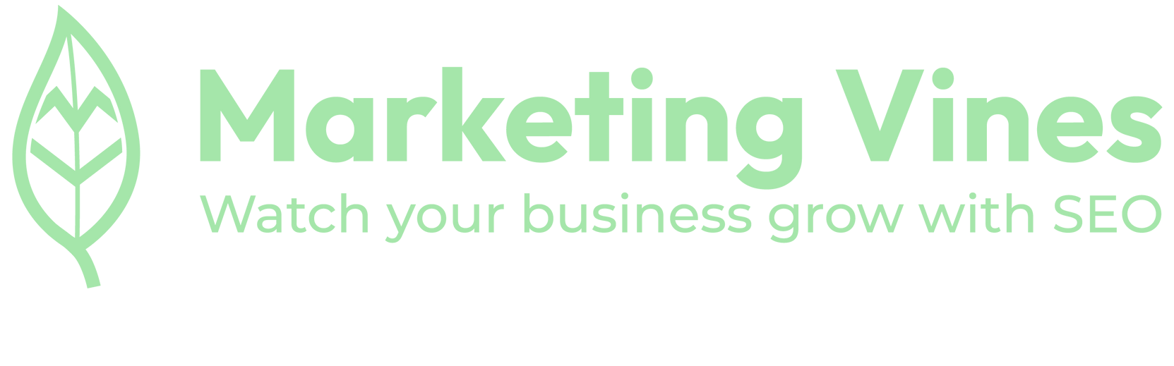 Green Marketing Vines logo with leaf icon and tagline “Watch your business grow with SEO”
