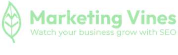 Green Marketing Vines logo with leaf icon and tagline “Watch your business grow with SEO”