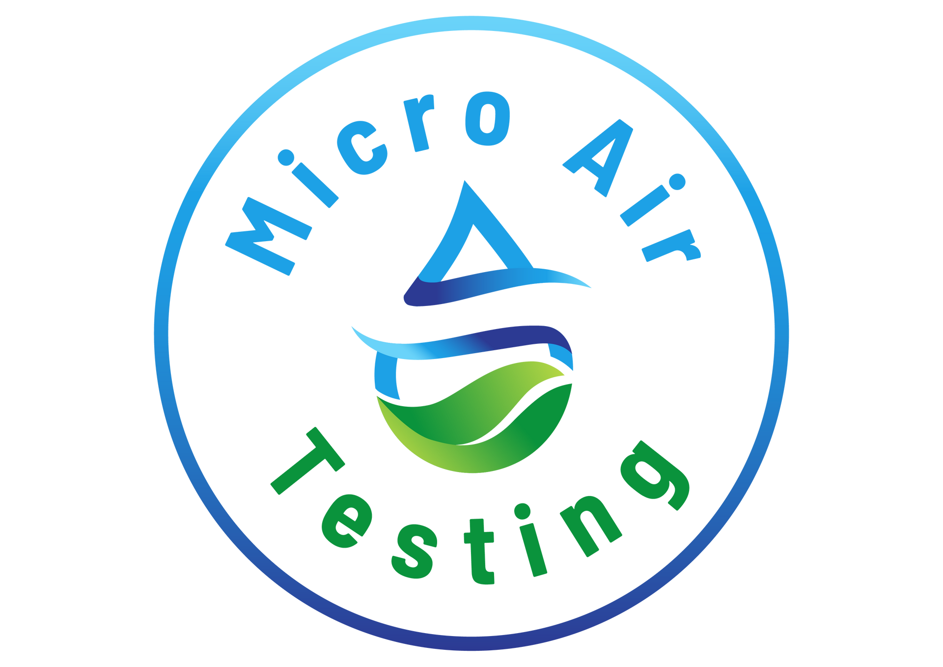 Micro Air Testing logo with blue and green circular text and a stylized sailboat icon