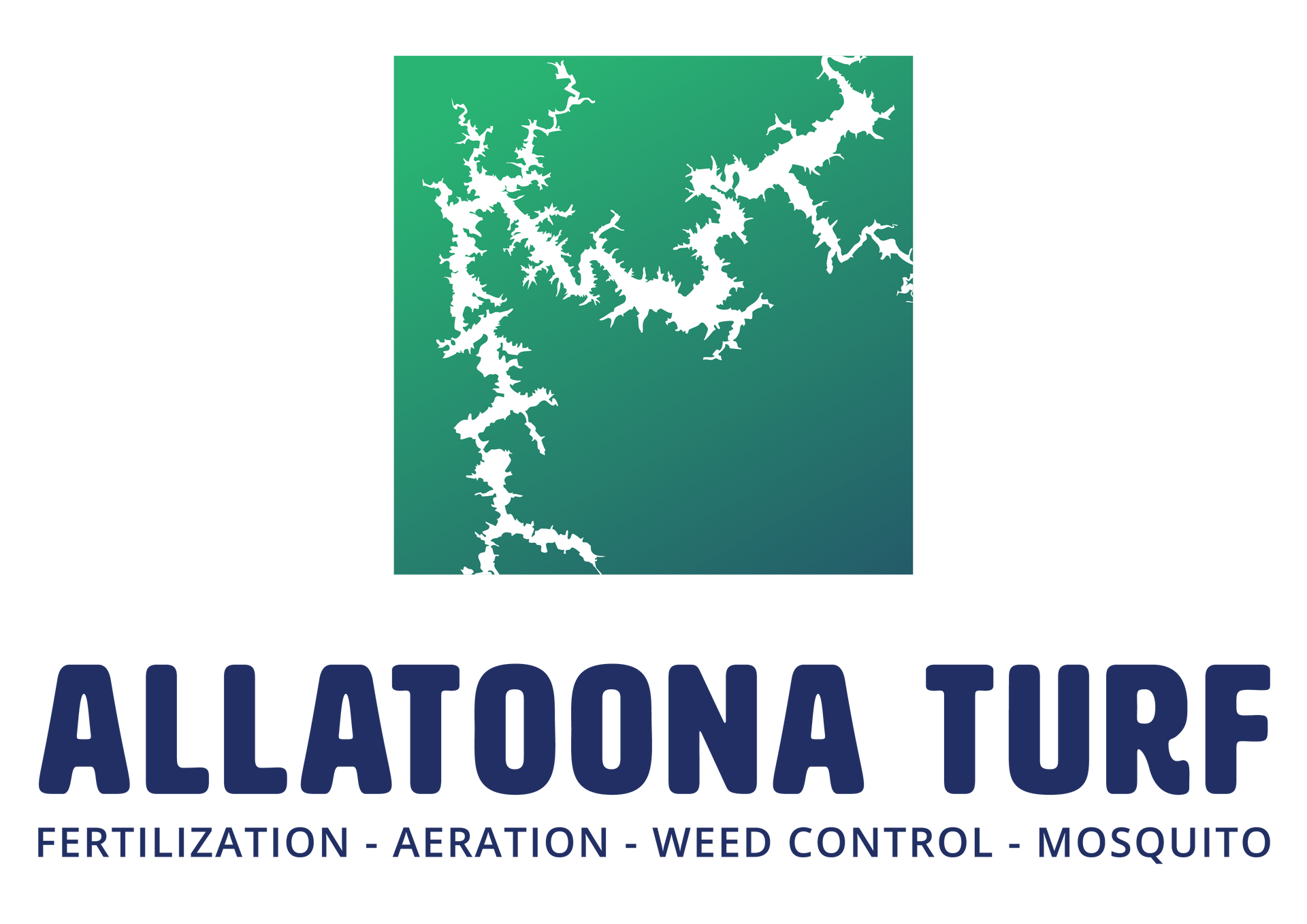 SEMrush Certified Agency Partner Allatoona Turf logo with green grass graphic and services: fertilization, aeration, weed control, mosquito control