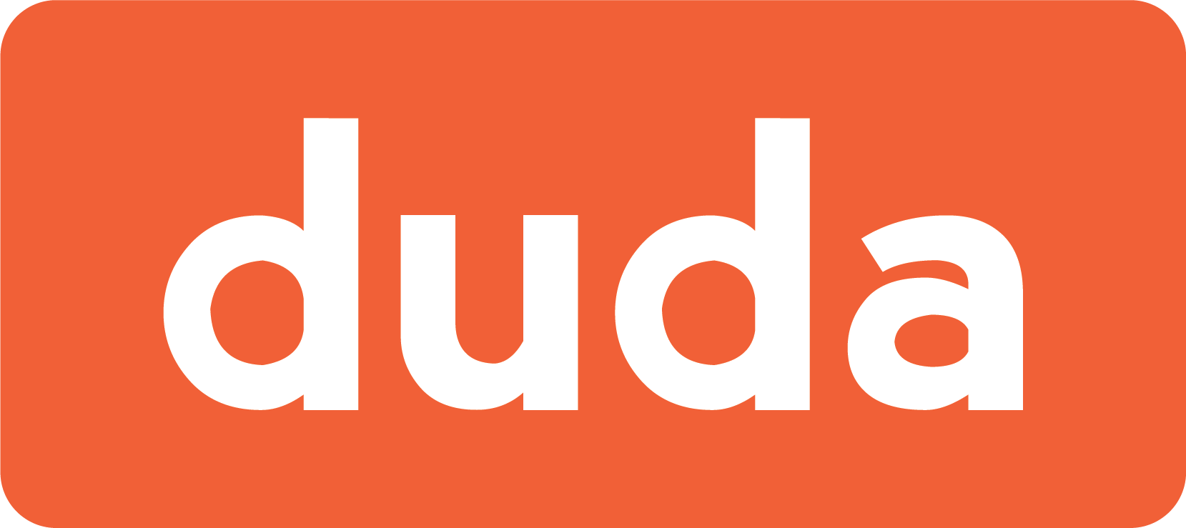 White “duda” text on an orange rounded rectangle logo