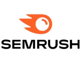 SEMrush logo with orange flame icon above black wordmark on white background