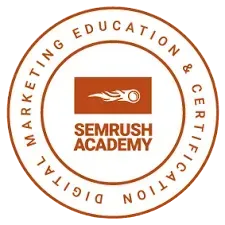 SEMrush Academy Certifications Semrush Academy digital marketing education and certification badge in brown and orange