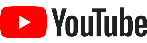 YouTube logo with red play button and black text on a white background