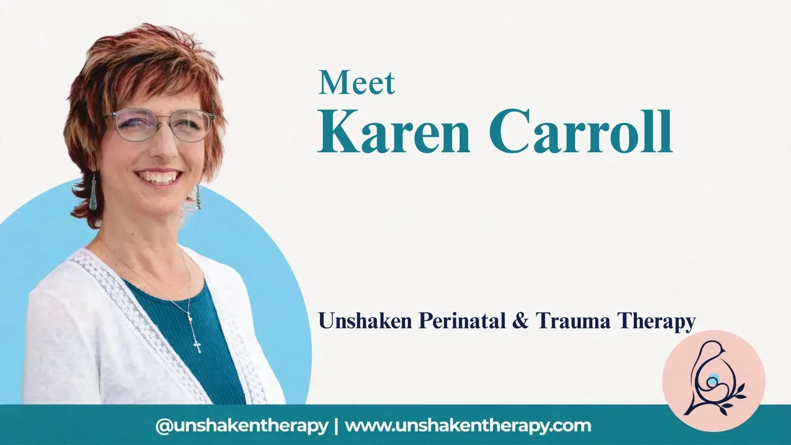 Perinatal and trauma therapist Karen Carroll in title for introductory video