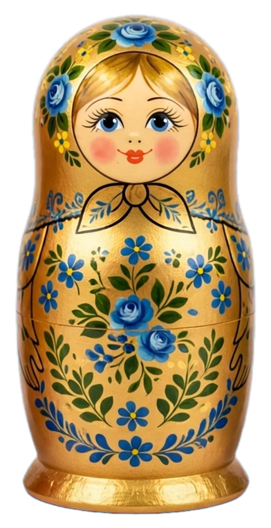 Yellow and blue Russian doll