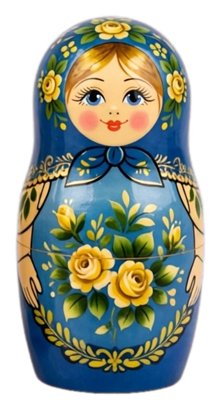 Blue and yellow Russian doll