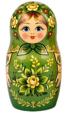 Green and yellow Russian doll