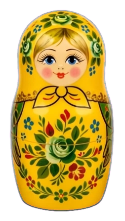 Yellow Russian doll with blue and red flowers